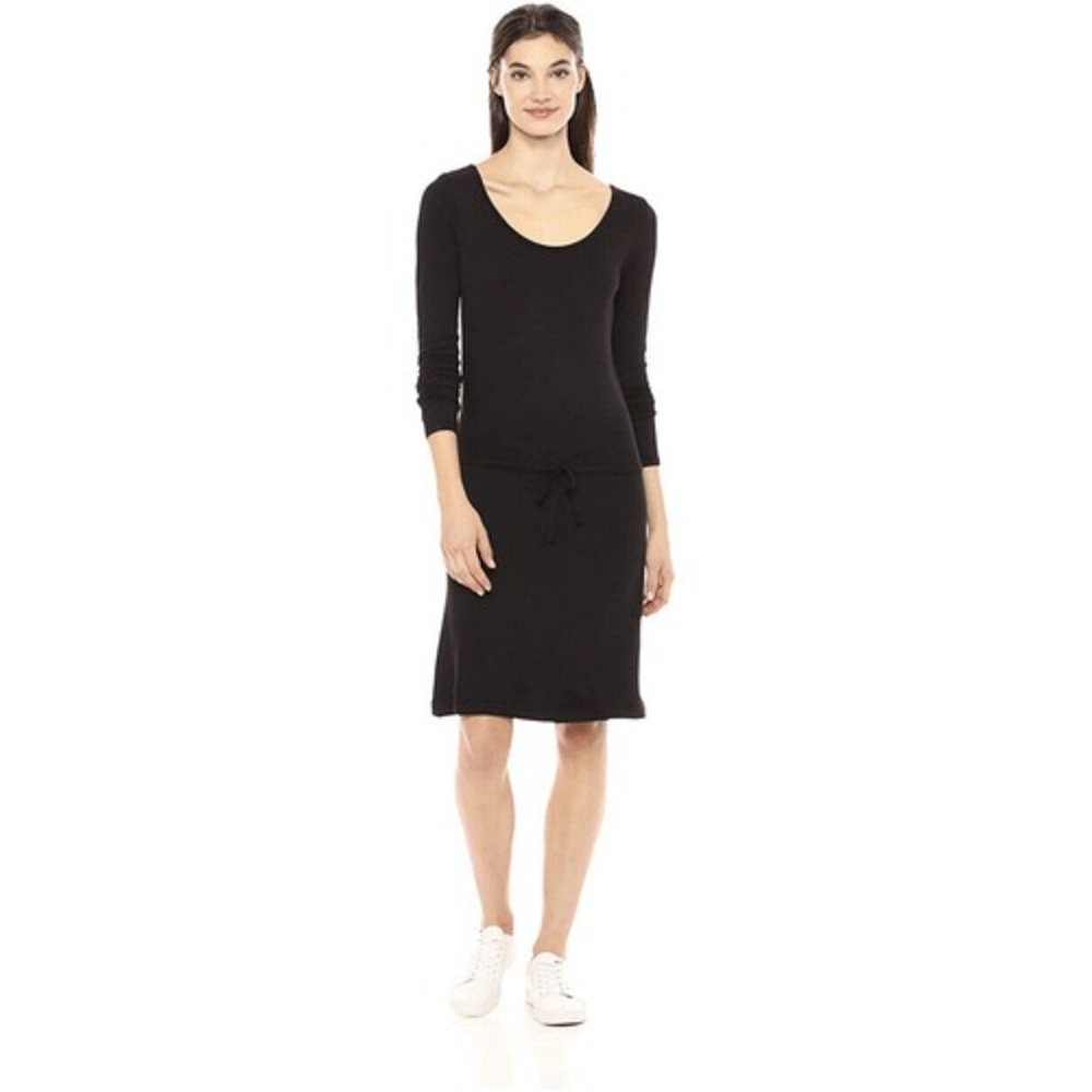 Daily Ritual Black‎ Long Sleeve Knit Drawstring Sheath Dress Size XS